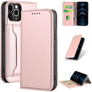 Voor iPhone 12 Pro Max Sterk Magnetisme Schokbestendig horizontaal flip vloeistofgevoel lederen hoes met Holder & Card Slots & Wallet(Rose Gold)