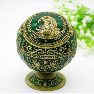 Metalen globe asbak met deksel vakantie cadeau thee tafel decoratie (oude koper groene adelaar)