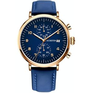 OCHSTIN 6076C multifunctioneel quartz waterdicht heren lederen horloge (roségoud + blauw)