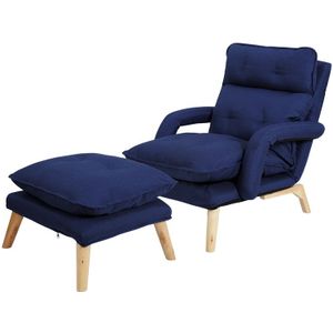 F3 Lazy Sofa Armrest Slaapkamer Leisure Japanse Folding Fabric Lounge Chair (Donkerblauw)