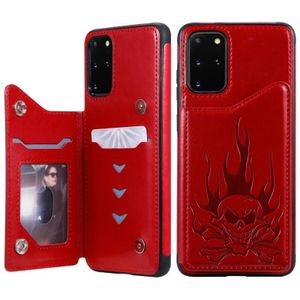 Voor Galaxy S20 Plus Skull Embossing Pattern Shockproof Protective Case met Card Slots & Photo Frame(Red)