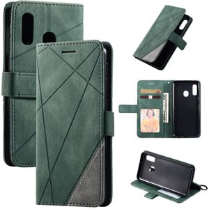 Voor Samsung Galaxy A20e Skin Feel Splicing Horizontal Flip Leather Case met Holder & Card Slots & Wallet & Photo Frame(Groen)