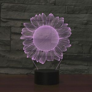 Zonnebloem zwarte basis creatieve 3D LED decoratieve nachtlampje  oplaadbaar met Touch-knop