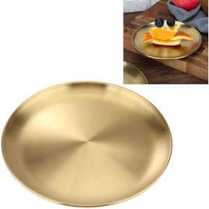 2 PCS roestvrij staal verdikte ronde plaat cafe lade fruit cake plaat botplaat schotel ondiepe plaat  diameter: 20cm  stijl: geborsteld mat goud