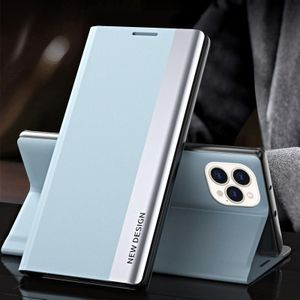 Zij gegalvaniseerde magnetische ultradunne horizontale flip lederen tas met houder voor iPhone 13