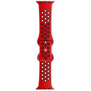 Butterfly Buckle Dual-tone vloeibare siliconen vervangende watchband voor Apple Watch Series 6  SE & 5 & 4 44mm / 3 & 2 & 1 42mm (rood + zwart)