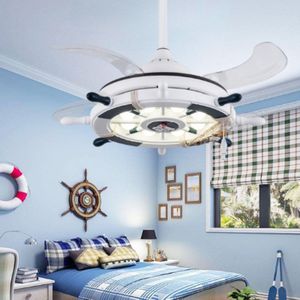 Creatief roer ventilator licht kinderen slaapkamer onzichtbare kleine plafondventilator met 3 versnelling dimmen (36 inch S zeilen/afstandsbediening)