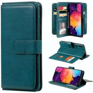 Voor Samsung Galaxy A50 Multifunctionele Magnetische koperen gesp horizontale flip effen lederen kast met 10 Card Slots & Wallet & Holder & Photo Frame (Donkergroen)