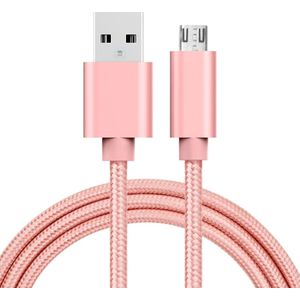 1m 3A Geweven stijl Metal Head Micro USB to USB Data / Lader Kabel  Voor Samsung / Huawei / Xiaomi / Meizu / LG / HTC en Other Smartphones(Rose Goud)