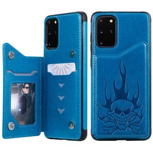 Voor Galaxy S20 Plus Skull Embossing Pattern Shockproof Protective Case met Card Slots & Photo Frame(Blauw)