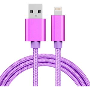 1m 3A geweven stijl metaal hoofd 8 pins naar USB Data / de kabel van de lader  voor iPhone X / iPhone 8 & 8 Plus / iPhone 7 & 7 Plus / iPhone 6 & 6s & 6 & 6s Plus / iPad(Purple)