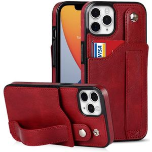 Crazy Horse Texture Shockproof TPU + PU Leather Case with Card Slot & Wrist Strap Holder For iPhone 11 Pro Max(Red)