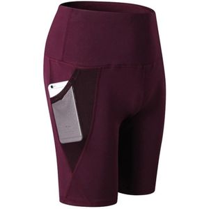 High Waist Mesh Sport Strakke elastische sneldrogende fitnessshorsten met zak (kleur: wijn rood formaat:s)