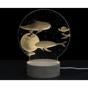 3D Sfeer decoratieve licht acryl innerlijke gesneden LED Night Light Creative Girl Table Lamp (Whale Girl)