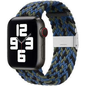 Nylon Vlecht één gesp vervangen Horlogeband voor Apple Watch Series 7 45 mm / 6 & SE & 5 & 4 44mm / 3 & 2 & 1 42mm (Blue Camouflage)