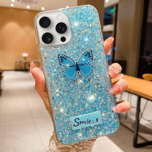 Voor iPhone 12 Pro Max Starry Pailletten Strass Vlinder Epoxy TPU Telefoonhoesje (Blauw)