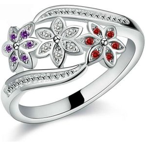 Tricolor bloem modekleur staart diamanten ring (9)