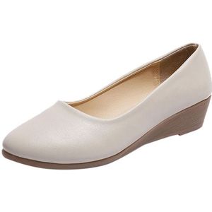 Wiggen comfortabele ronde hoofd ondiepe mond vrouwen schoenen  grootte:40 (Beige)