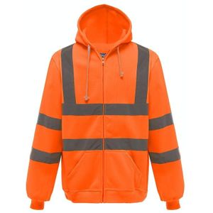 Reflecterend sweatshirt met rits en capuchon Buitensporten Fleece reflecterende kleding  maat: S (fluorescerend oranje)