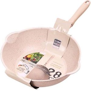 Dikke Bodem Maifan Stone Huishouden Kleine Koekenpan Non Stick Pan Diep koekenpan  kleur: 28cm Beige zonder cover