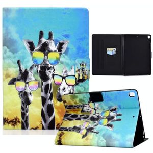 Elektrisch geperste TPU gekleurde tekening horizontale flip lederen behuizing met houder & pen sleuf voor iPad 10.2 (2019) / (2020) & iPad Air (2019) (Bril Giraffe)