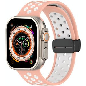 Voor Apple Watch Ultra 49 mm magnetische gesp siliconen horlogeband (roze wit)