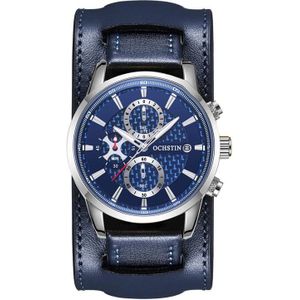 Ochstin 7231 Multifunctioneel zakelijk lederen polspols waterdicht quartz horloge (zilver + blauw)