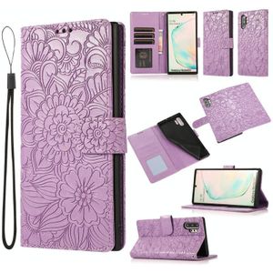 Voor Samsung Galaxy Note10 + Skin Feel Inmorting Sunflower Horizontale Flip Leren Case met Houder & Card Slots & Wallet & Lanyard (Paars)