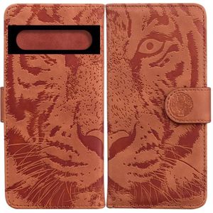 Voor Google Pixel 7 Pro 5G Tiger Embossing Pattern Horizontal Flip Leren Telefoonhoes (Bruin)