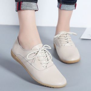 Platte onderkant lichtgewicht mode casual Lace-up lederen schoenen voor vrouw (kleur: beige grootte: 38)