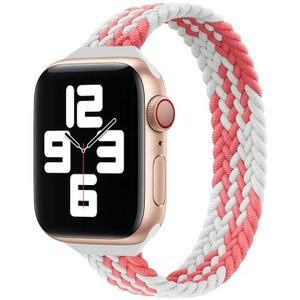 Small Taille Single Loop Nylon Vlecht Vervangende horlogeband voor Apple Watch Series 7 45 mm / 6 & SE & 5 & 4 44mm / 3 & 2 & 1 42mm (Z Pattern-Pink White)