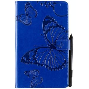 Voor Galaxy Tab A 8.0 (2019) Geperst printen vlinderpatroon horizontaal flip PU lederen kast met Holder & Card Slots & Wallet & Pen Slot(Blauw)