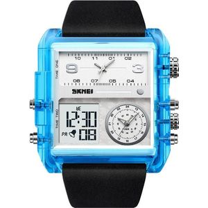 SKMEI 2020 Square Large Dial Triple Movement heren sporthorloge (transparant blauw)