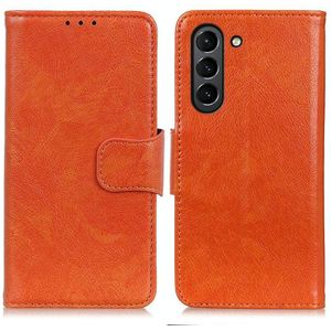 Voor Samsung Galaxy S21 FE Nappa textuur horizontale flip lederen hoesje met houder & kaart slots &portemonnee (oranje)