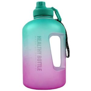 2.2L Large-capaciteit Waterbeker Sport en fitness stro groot waterfles hittebestendig plastic vat (gradiënt groen roze)