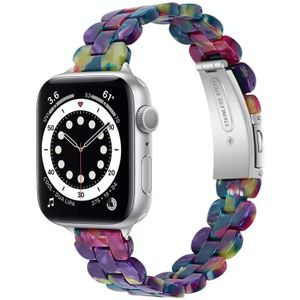 Ovale hars vervangende band horlogeband voor Apple Watch Series 6 & SE & 5 & 4 44mm / 3 & 2 & 1 42mm (Purple Green Flower)