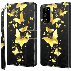 Voor Samsung Galaxy A03S 166mm 3D-schilderpatroon TPU + PU lederen telefoonhoes (gouden vlinder)