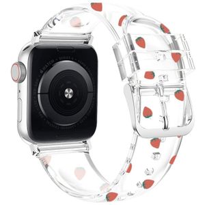 Vierkante gesp transparante horlogeband voor Apple Watch Series 7 45 mm / 6 & SE & 5 & 4 44mm / 3 & 2 & 1 42 mm (Strawberry)