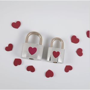 Liefdesslotjes - Zilver met rood hart - Met 1 sleutel - 2 stuks - 3 x 4,7 cm & 3,5 x 5 cm - Liefde cadeau  - Valentijns cadeau