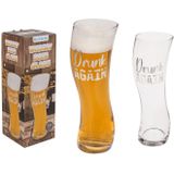 Wiebelig bier glas - Perfect cadeau voor de bierliefhebber - 'Drunk again' bedrukking - Originele bierglazen - Bierglas grappig