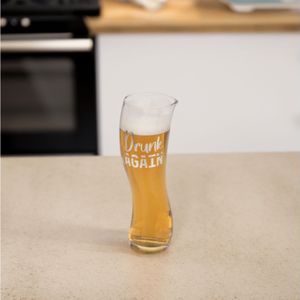 Wiebelig bier glas - Perfect cadeau voor de bierliefhebber - 'Drunk again' bedrukking - Originele bierglazen - Bierglas grappig