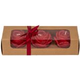 Rozen kaarsen - Rood - Set van 3 - Ca. 6 x 4 cm - Leuke kaarsen - Valentijns cadeau