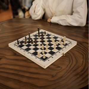 Ootb - Houten bordspel, schaken, ca. 34 x 34 cm - Inklapbaar schaakspel met houten schaakstukken