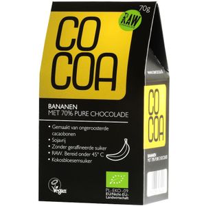 Cocoa Bananen Pure 70% Chocolade RAW 70 gram