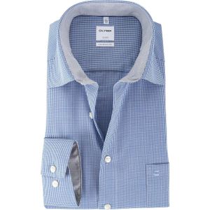 OLYMP Luxor Strijkvrij Shirt Blauw Ruit Comfort Fit