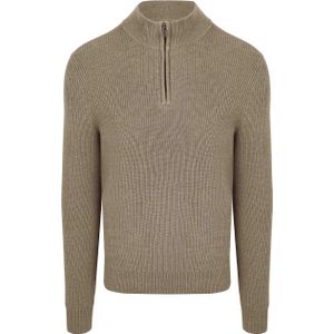 Suitable Half Zip Trui Wol Blend Taupe