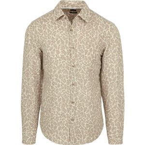 BOSS Overhemd Linnen Print Beige