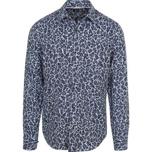 BOSS Overhemd Linnen Print Blauw