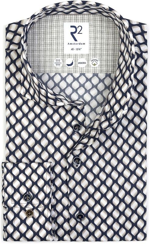 R2 Hemd Lyocell Print Navy
