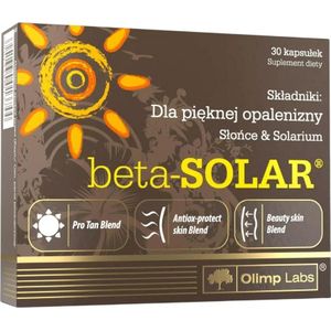 Beta-Solar 30 caps bruiningscapsules met 7 mg bètacaroteen en lycopine en met huidbeschermende ingrediënten PL/NL-label